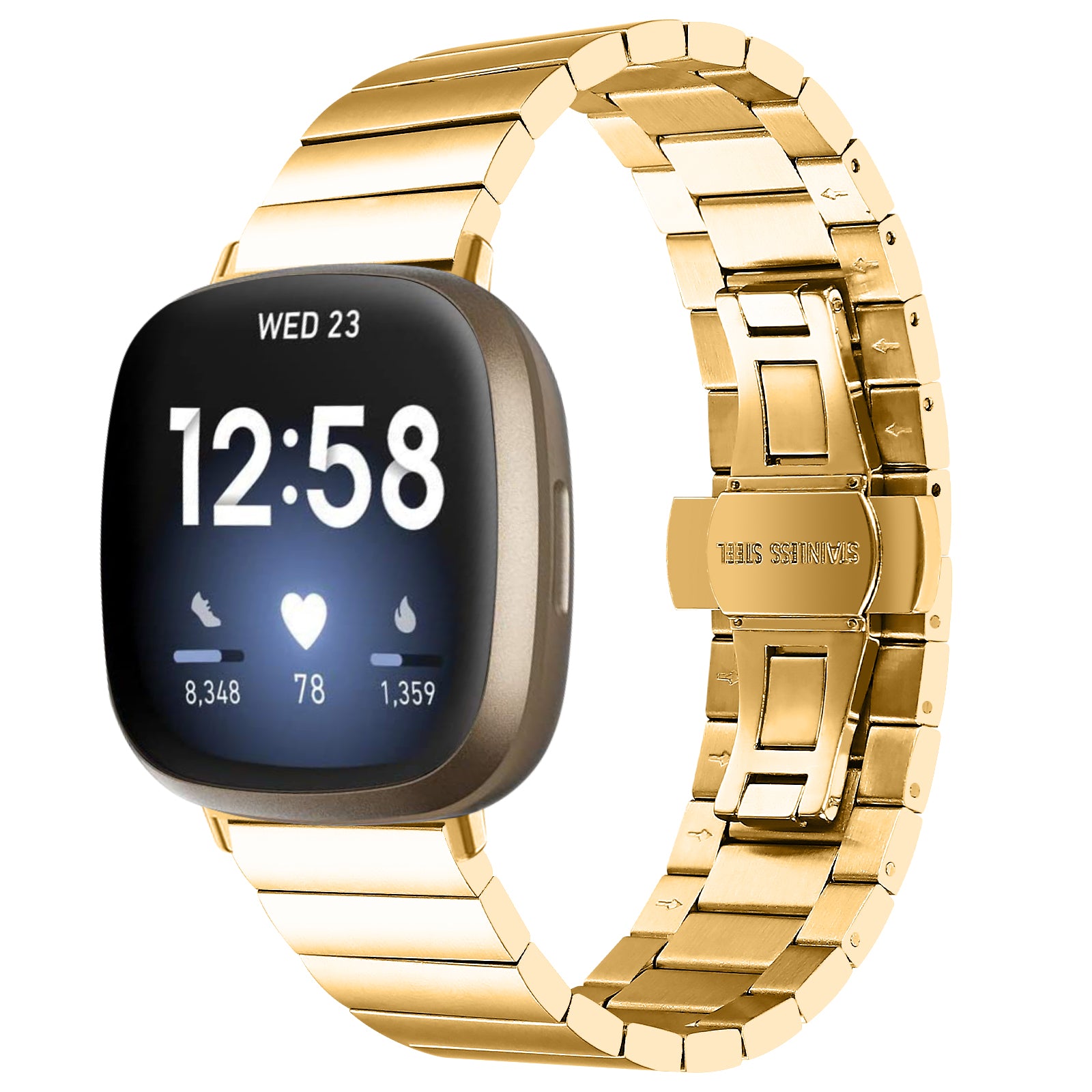 For Fitbit Versa 4 Sense 2 Stainless Steel Watch Band Butterfly Buckle Replacement Strap For Fitbit Versa 4 Sense 2 Stainless Steel Watch Band Butterfly Buckle Replacement Strap